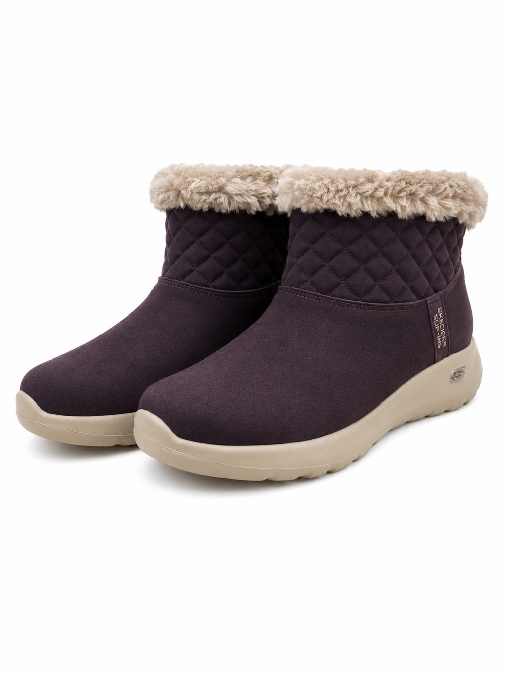 Skechers Purple Slip-Ins Booties / Boots Women Size 6.5 Keepsakes Faux Fur Lined